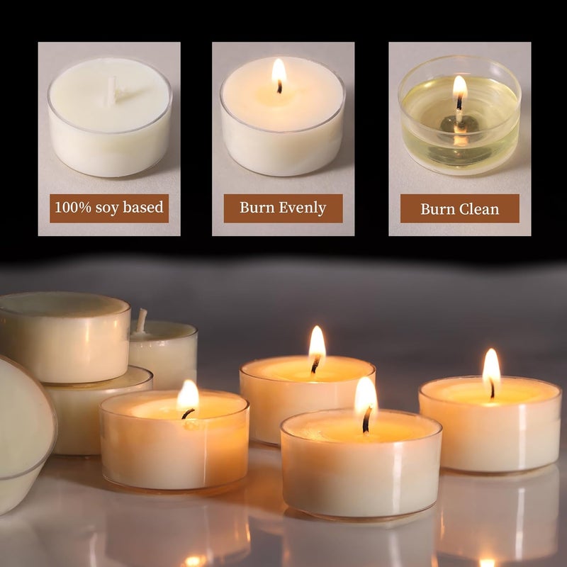 Devi 6 Hour Soy Tealight Candles Bulk 25 Pack, Unscented Organic Tea Candles, White Emergency Votive Tea Lights-Burn Clean, Non-Paraffin Natural Soy Candle for Home Decor, - Image 3